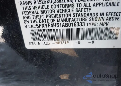 2010 Honda Pilot Ex-L from USA, damaged, VIN 5FNYF4H51AB016333